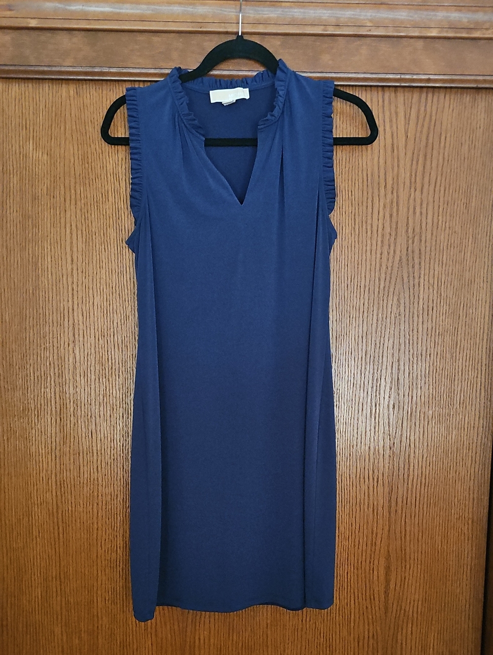 Michael Kors Navy Sleeveless Ruffle-Trim V-Neck Dress